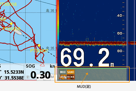 このようにアマダイの実績ポイント周辺では「MUD」(=泥)と表示されました